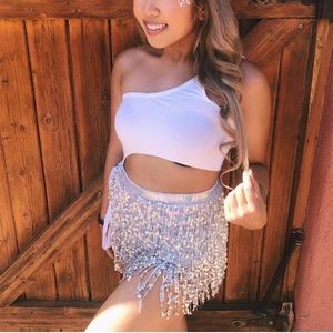 Festival/Rave white & silver sequins wrap